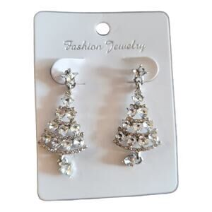 Dangle Holiday Earrings Round and Star Crystal Christmas Tree Pierced Earring
